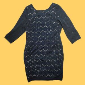 NWT R&M Richards Boat Neck Knit Dress Size 14P Diamond Eyelet  Style #445552